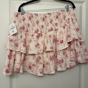 ARULA Pink Floral & Bows Layered Ruffle Mini Skirt